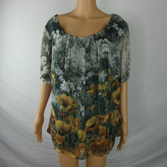 dressbarn Tops - Dressbarn Plus Size Floral Blouse Pleated Keyhole Daisy Buttercup Poppy Green
